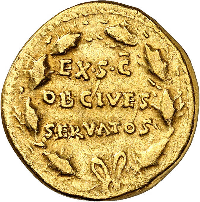 RIC I (second edition) Claudius 15 Claudius reverse, Legend in three lines in oak-wreath