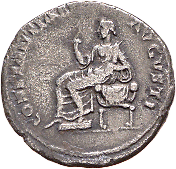 RIC I (second edition) Claudius 32 Claudius reverse, Constantia seated, left, on curule chair, raising right hand