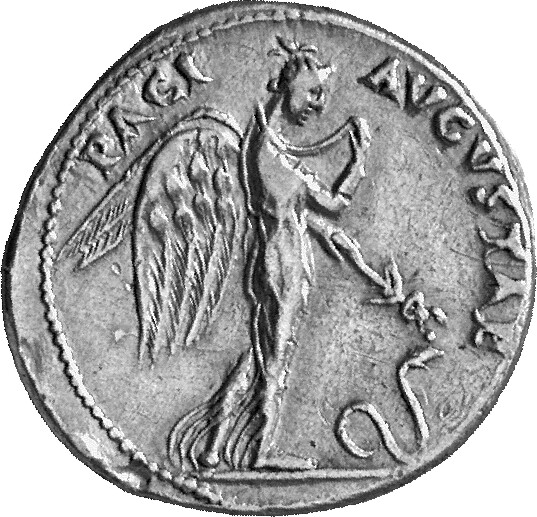 RIC I (second edition) Claudius 51 Claudius reverse, Pax/Nemesis advancing right, holding drapery with right hand, left ha...