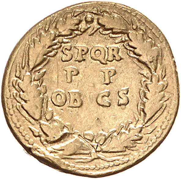 RIC I (second edition) Claudius 53 Claudius reverse — Legend in three lines in oak-wreath