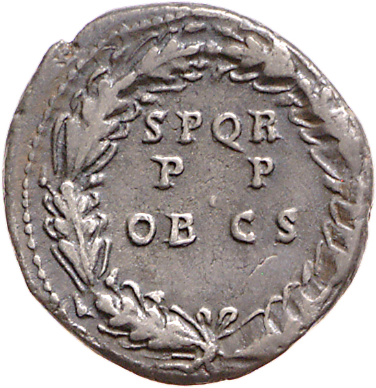 RIC I (second edition) Claudius 54 Claudius reverse, Legend in three lines in oak-wreath