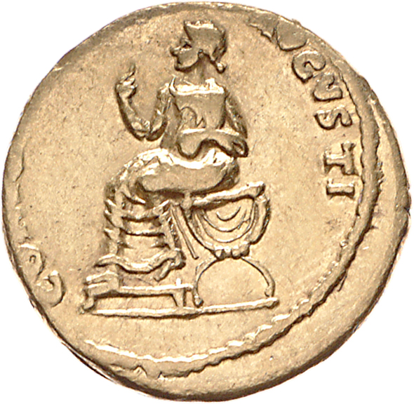 RIC I (second edition) Claudius 55 Claudius reverse, Constantia seated, left, on curule chair, raising right hand