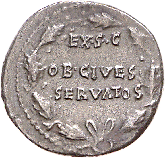 RIC I (second edition) Claudius 6 Claudius reverse, Legend in three lines in oak-wreath
