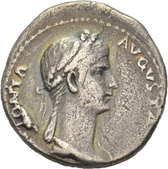 RIC I (second edition) Claudius 68 Claudius obverse — Bust of Antonia Minor, draped, right, wearing a crown of corn-ears; ...