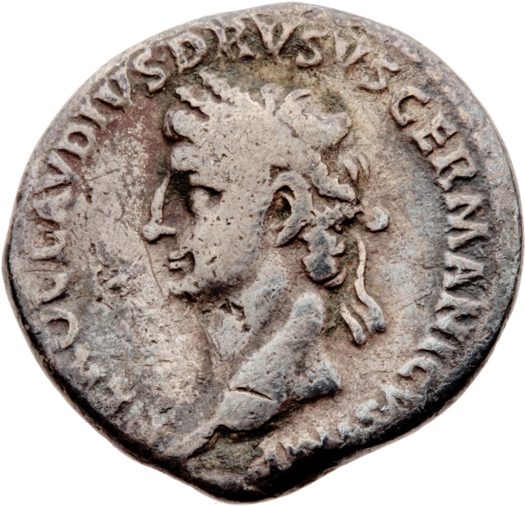 RIC I (second edition) Claudius 70 Claudius obverse, Head of Nero Claudius Drusus, laureate, left