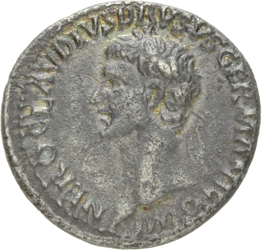 RIC I (second edition) Claudius 72 Claudius obverse, Head of Nero Claudius Drusus, laureate, left