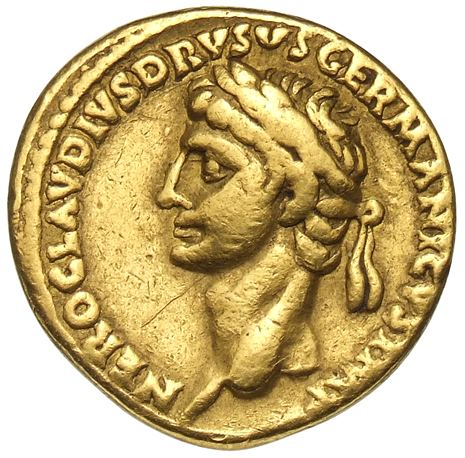 RIC I (second edition) Claudius 73 Claudius obverse, Head of Nero Claudius Drusus, laureate, left