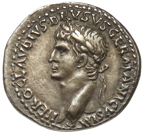 RIC I (second edition) Claudius 74 Claudius obverse, Head of Nero Claudius Drusus, laureate, left