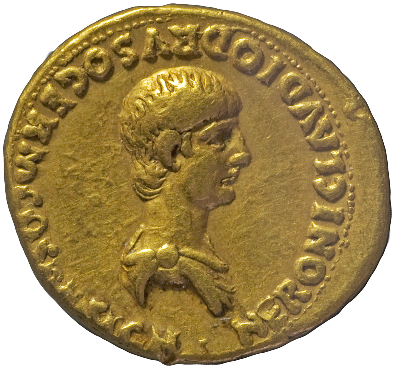RIC I (second edition) Claudius 78 Claudius obverse — Bust of Nero, bare-headed, draped, right