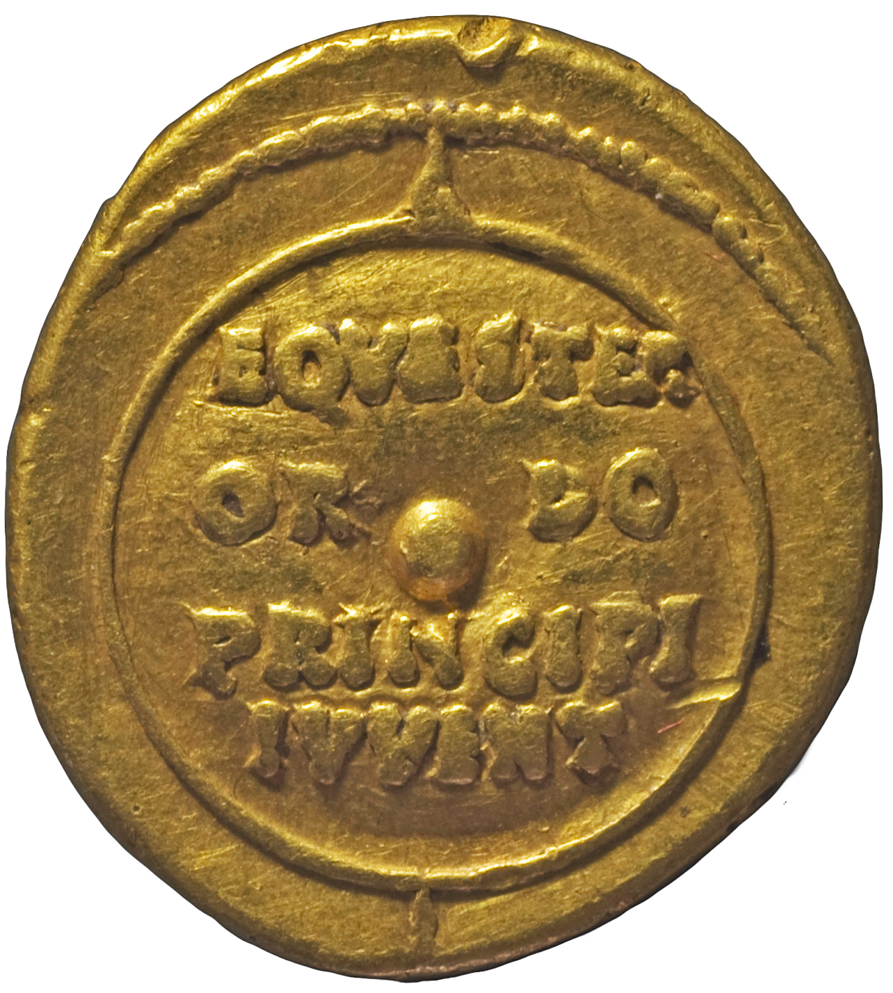 RIC I (second edition) Claudius 78 Claudius reverse — Legend in four lines on shield; behind, vertical spear
