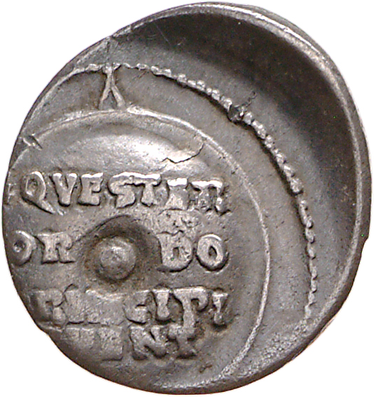RIC I (second edition) Claudius 79 Claudius reverse, Legend in four lines on shield; behind, vertical spear