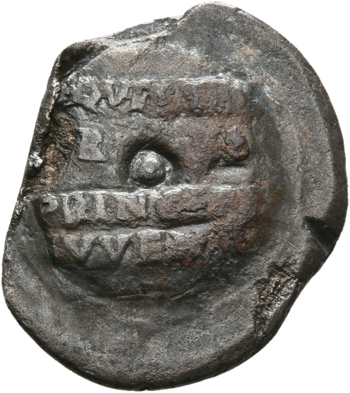 RIC I (second edition) Claudius 79 Claudius reverse, Legend in four lines on shield; behind, vertical spear