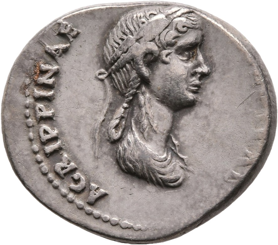 RIC I (second edition) Claudius 81 Claudius reverse, Bust of Agrippina the Younger, draped, right, wearing a crown of corn...