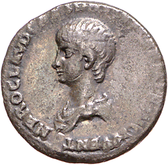 RIC I (second edition) Claudius 83 Claudius reverse, Bust of Nero, bare-headed, draped, left