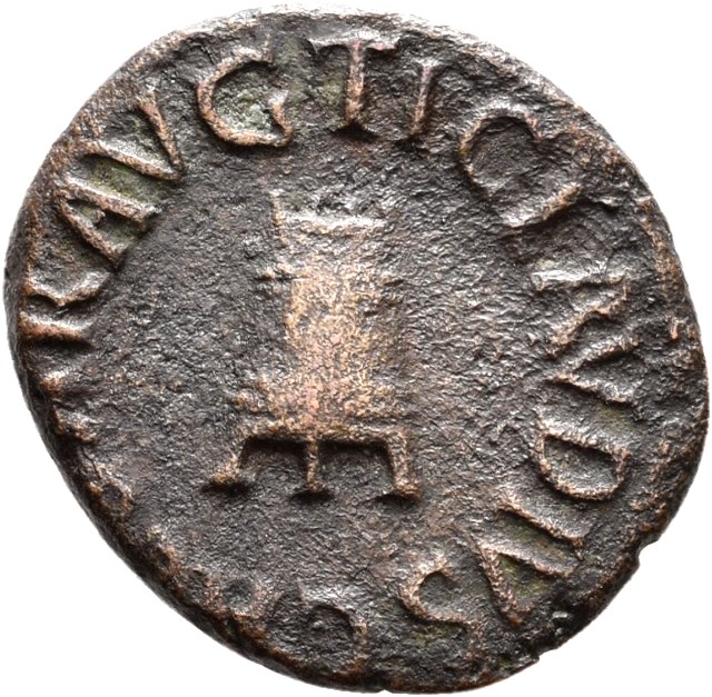 RIC I (second edition) Claudius 84 Claudius obverse — Modius on three legs