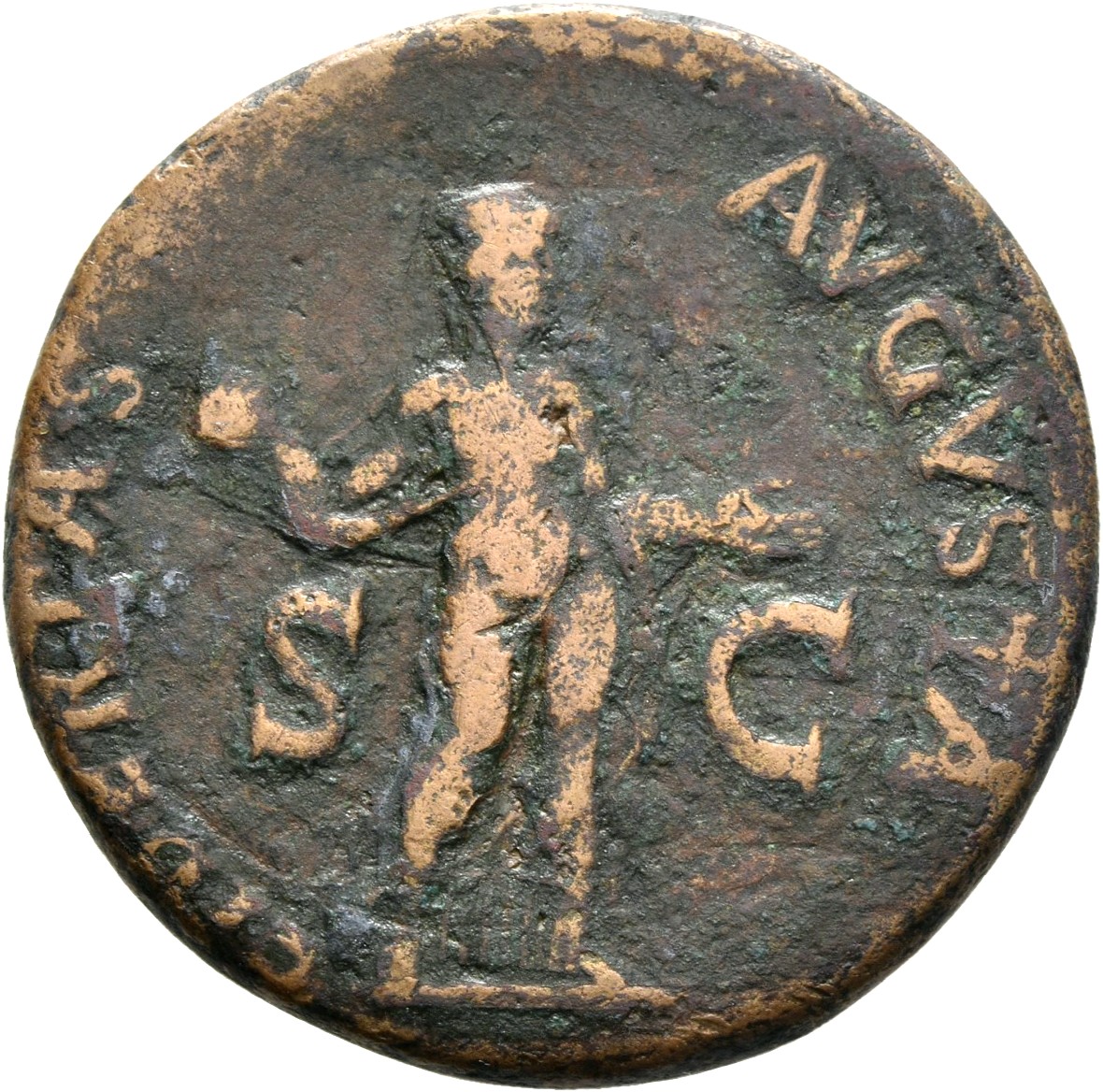 RIC I (second edition) Claudius 97 Claudius reverse — Libertas, draped, standing front, holding pileus in right hand and e...