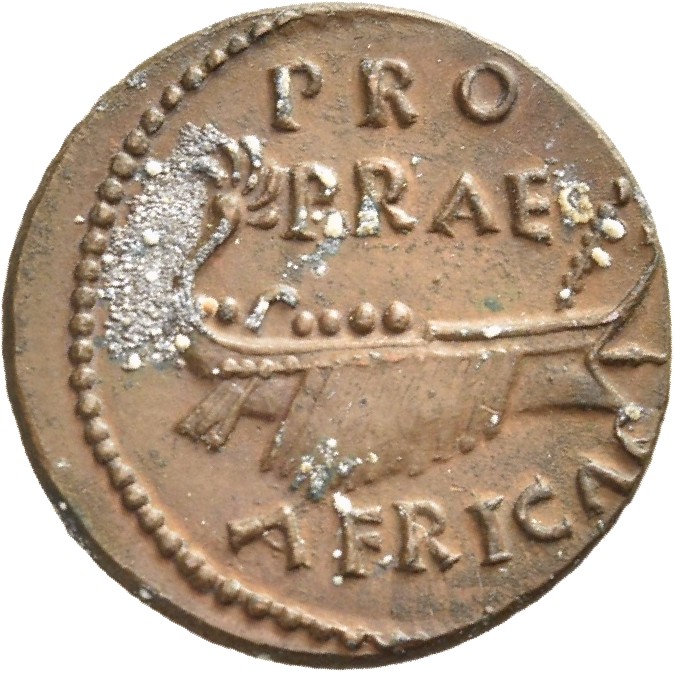 RIC I (second edition) Clodius Macer 35 Clodius Macer reverse, War ship with 12 oars and 4 oarsmen, right