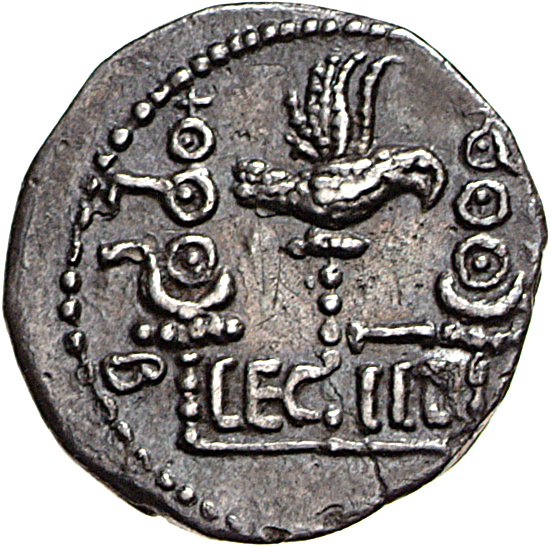 RIC I (second edition) Clodius Macer 9 Clodius Macer reverse, Aquila right, between two vexilla