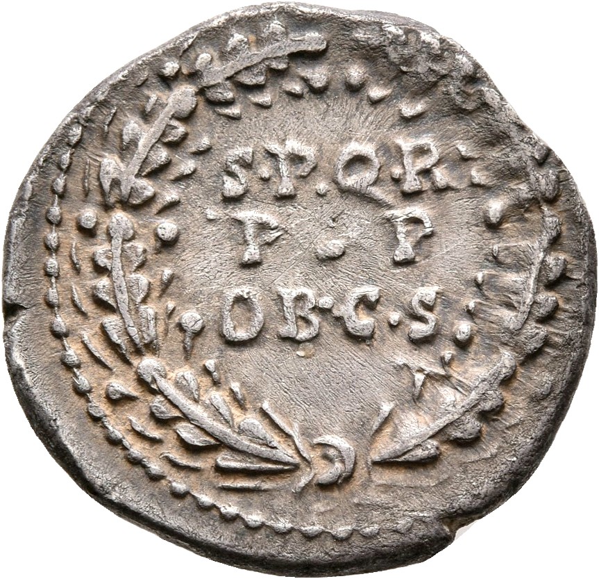 RIC I (second edition) Gaius/Caligula 19 Gaius reverse, Legend in three lines in oak-wreath