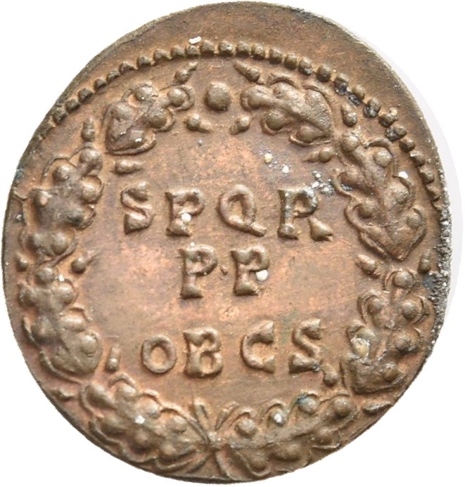 RIC I (second edition) Gaius/Caligula 28 Gaius reverse, Legend in three lines in oak-wreath