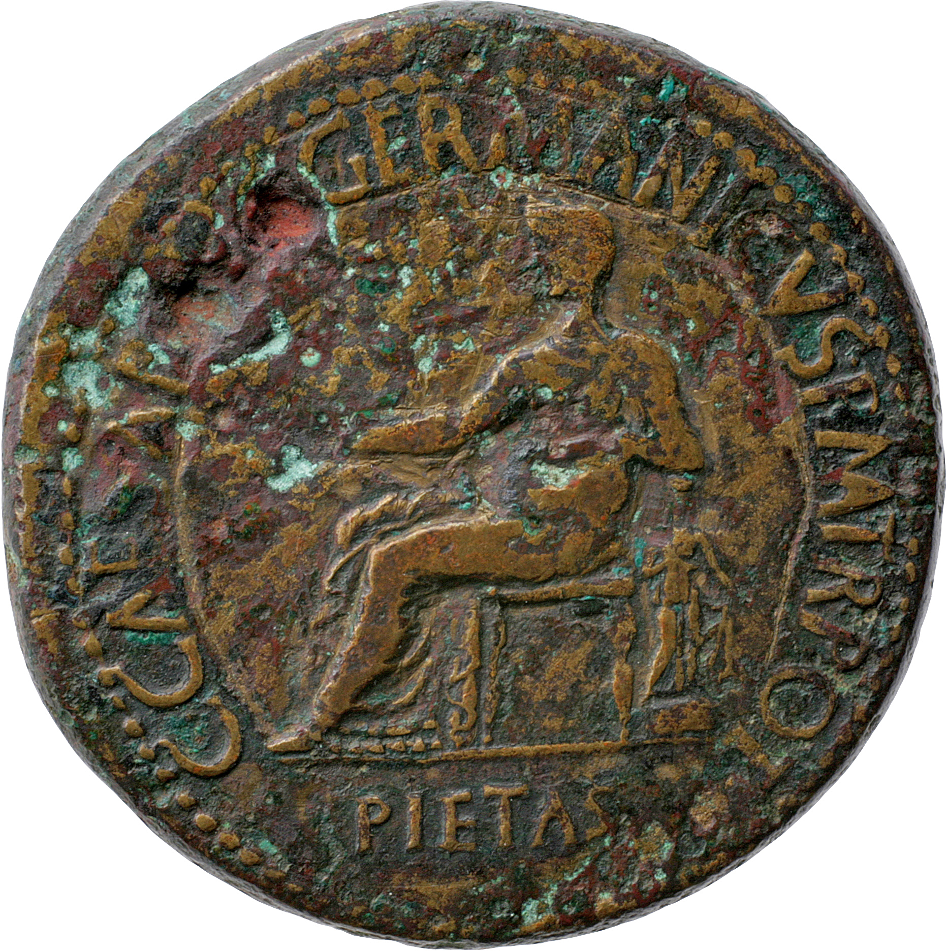 RIC I (second edition) Gaius/Caligula 36 Gaius obverse, Pietas, veiled, draped, seated left, holding patera in right hand ...