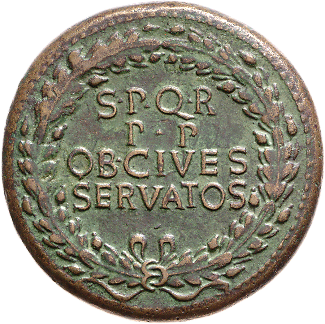 RIC I (second edition) Gaius/Caligula 37 Gaius reverse, Legend in four lines in oak-wreath