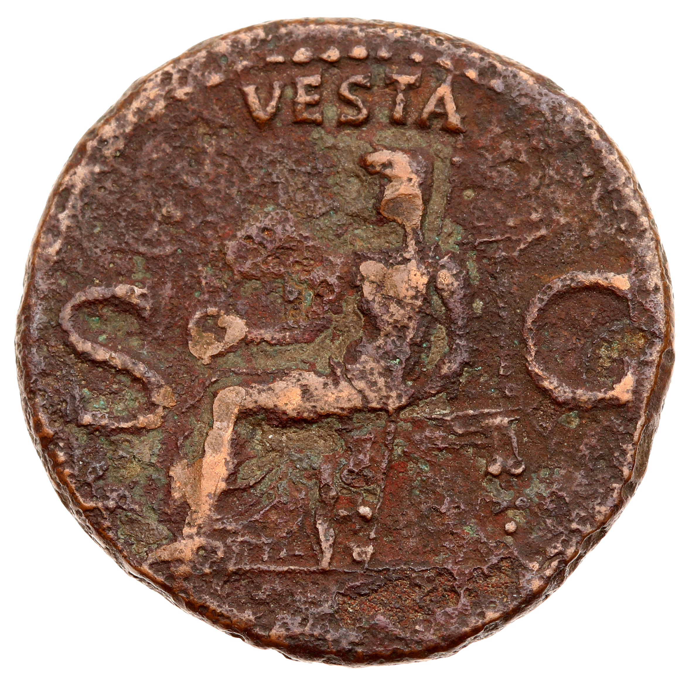RIC I (second edition) Gaius/Caligula 38 Gaius reverse, Vesta, veiled and draped, seated left on throne with ornamented ba...