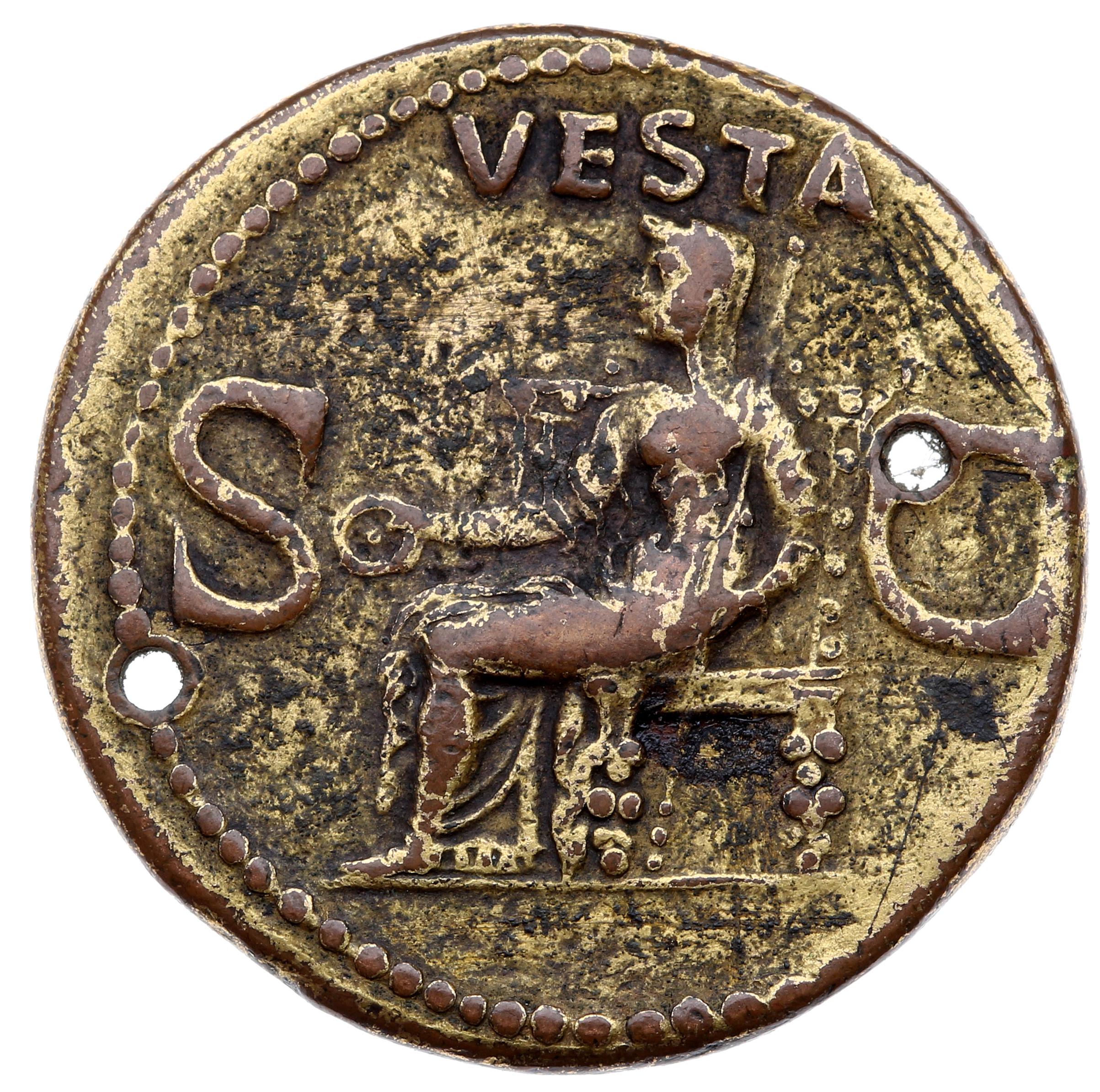 RIC I (second edition) Gaius/Caligula 38 Gaius reverse — Vesta, veiled and draped, seated left on throne with ornamented b...