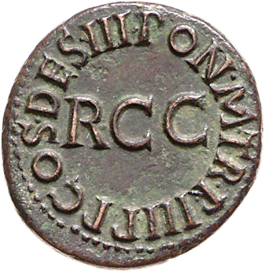 RIC I (second edition) Gaius/Caligula 39 Gaius reverse — Legend surrounding RCC large in center of field