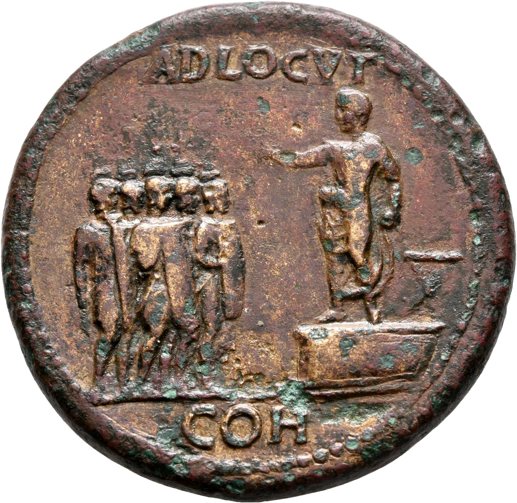RIC I (second edition) Gaius/Caligula 40 Gaius reverse, Caligula, bare-headed and togate, standing, left, on low platform ...