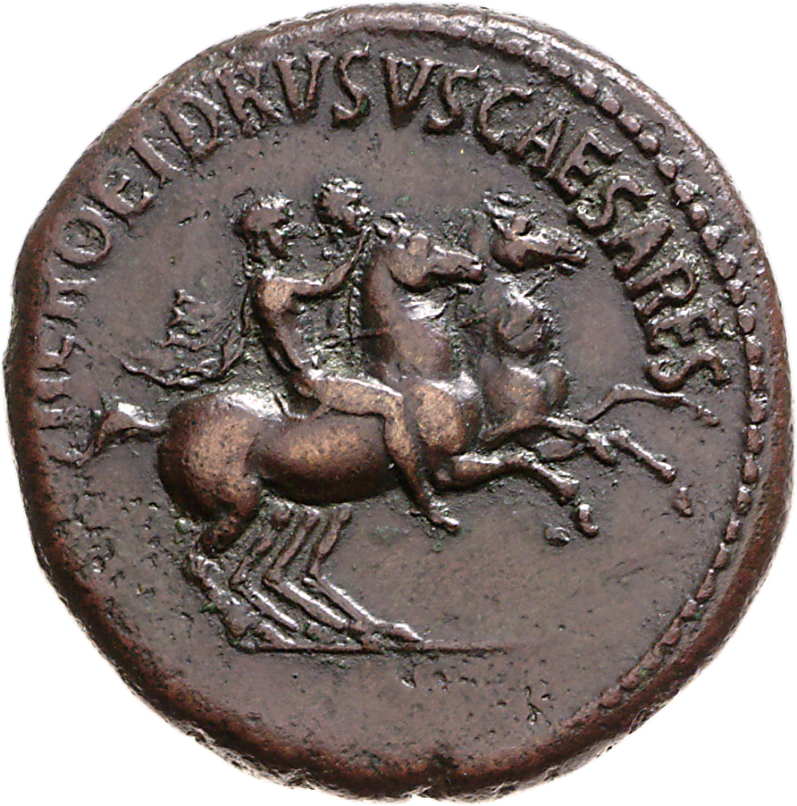 RIC I (second edition) Gaius/Caligula 42 Gaius obverse — Nero and Drusus Caesar riding right cloaks flying