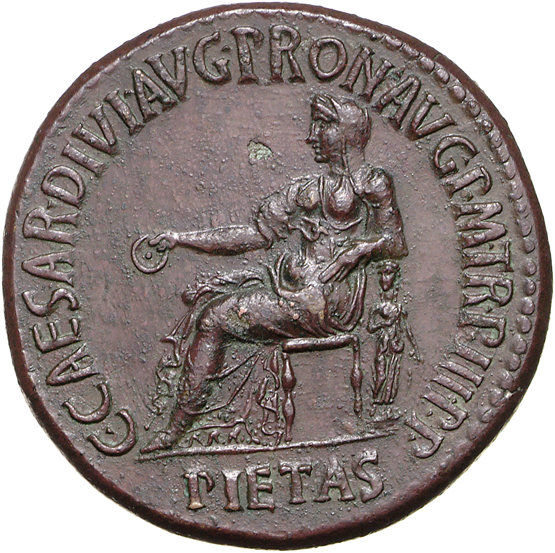 RIC I (second edition) Gaius/Caligula 44 Gaius obverse, Pietas, veiled, draped, seated left, holding patera in right hand ...