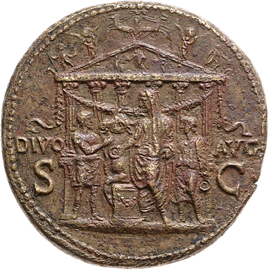 RIC I (second edition) Gaius/Caligula 44 Gaius reverse, Front view of hexastyle garlanded temple surmounted by quadriga. I...
