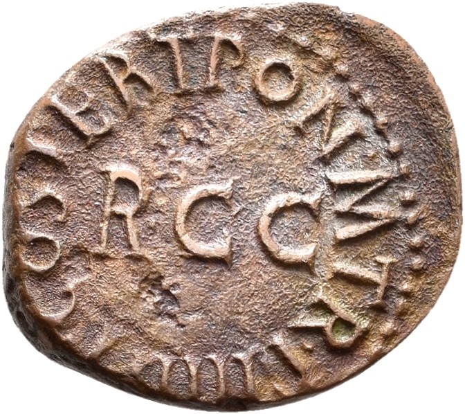 RIC I (second edition) Gaius/Caligula 45 Gaius reverse — Legend surrounding RCC large in center of field