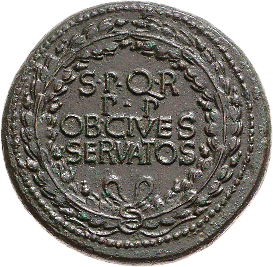 RIC I (second edition) Gaius/Caligula 46 Gaius reverse, Legend in four lines in oak-wreath