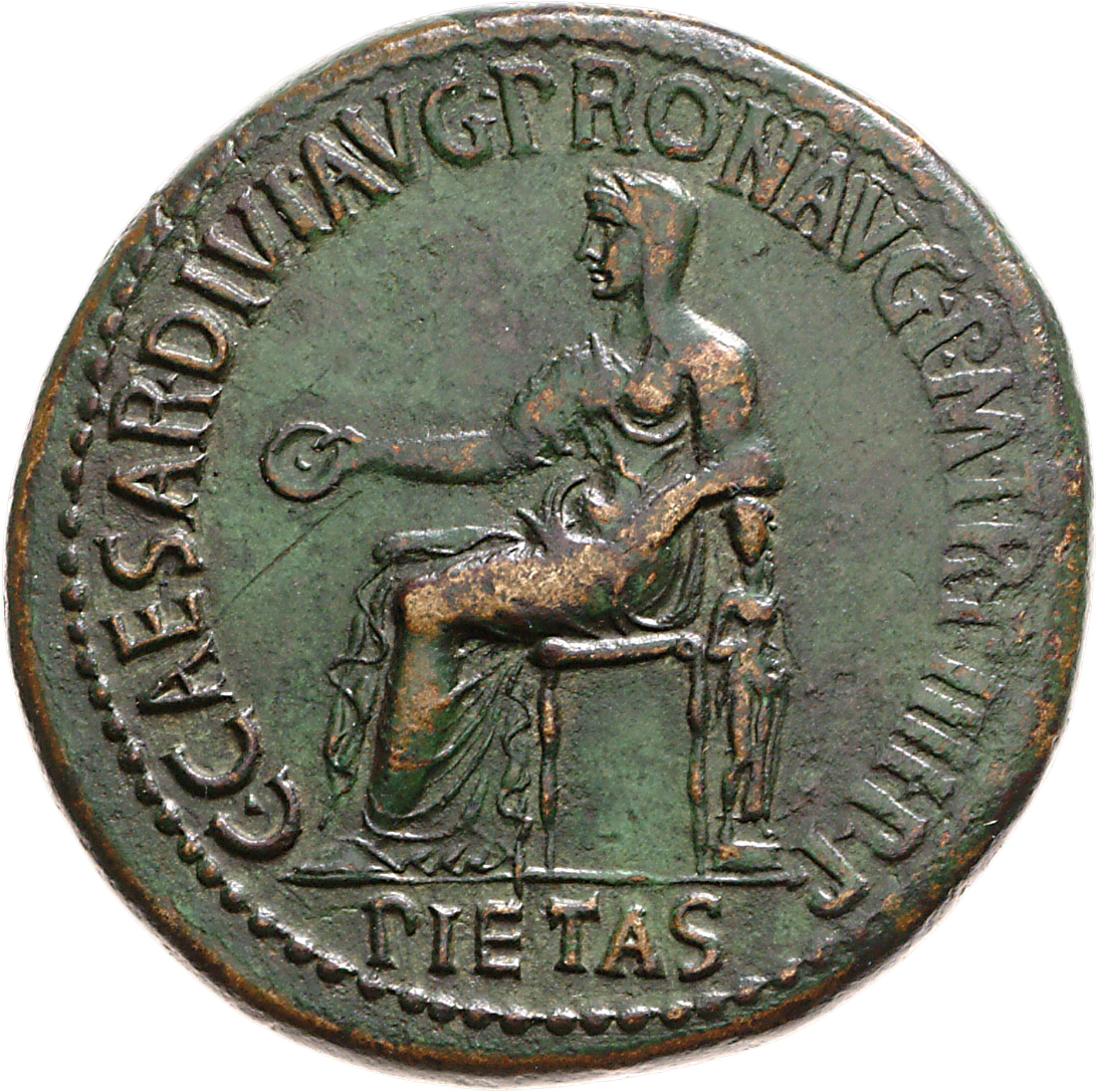 RIC I (second edition) Gaius/Caligula 51 Gaius obverse, Pietas, veiled, draped, seated left, holding patera in right hand ...