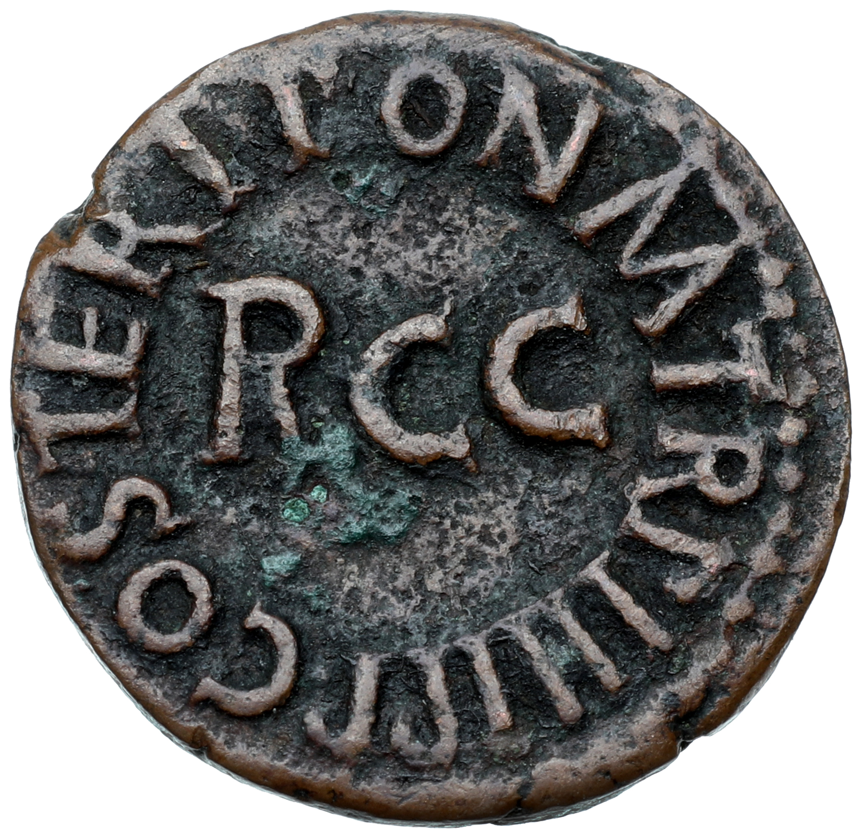 RIC I (second edition) Gaius/Caligula 52 Gaius reverse, Legend surrounding RCC large in center of field