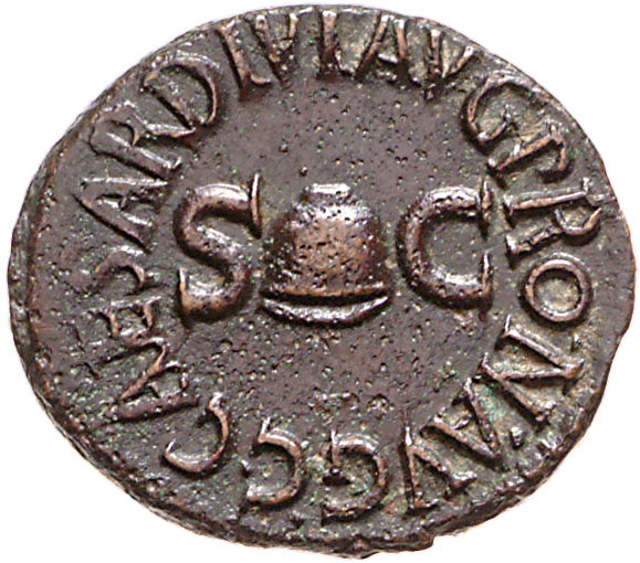 RIC I (second edition) Gaius/Caligula 52 Gaius obverse, Pileus flanked by S C