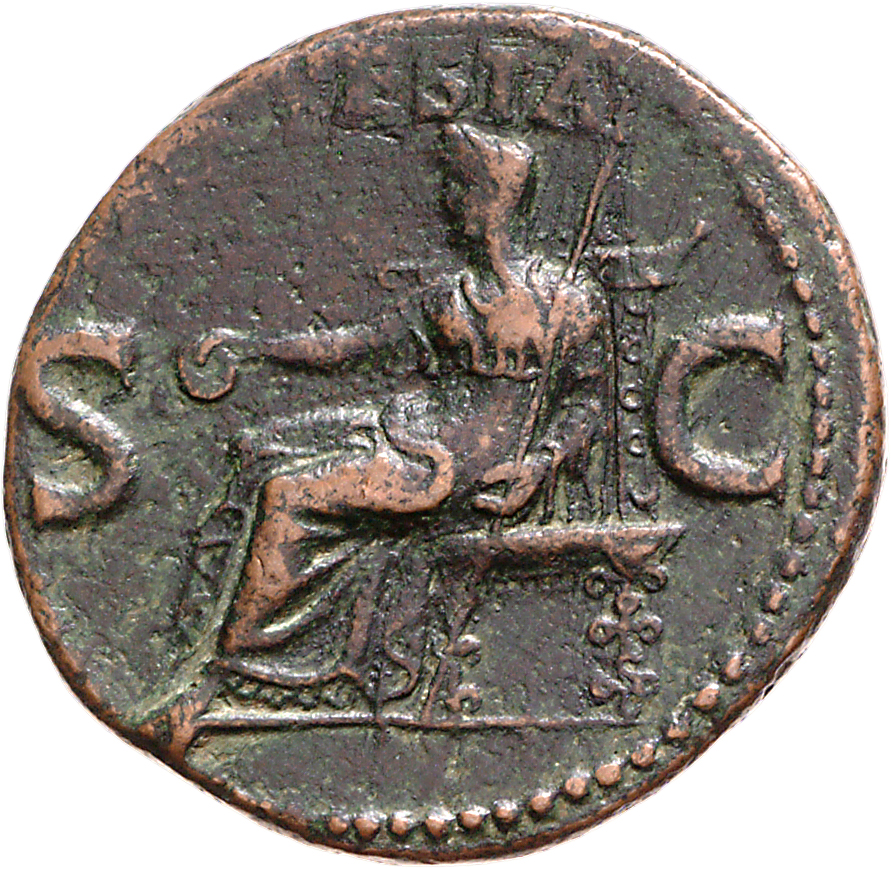 RIC I (second edition) Gaius/Caligula 54 Gaius reverse, Vesta, veiled and draped, seated left, on throne with ornamented b...
