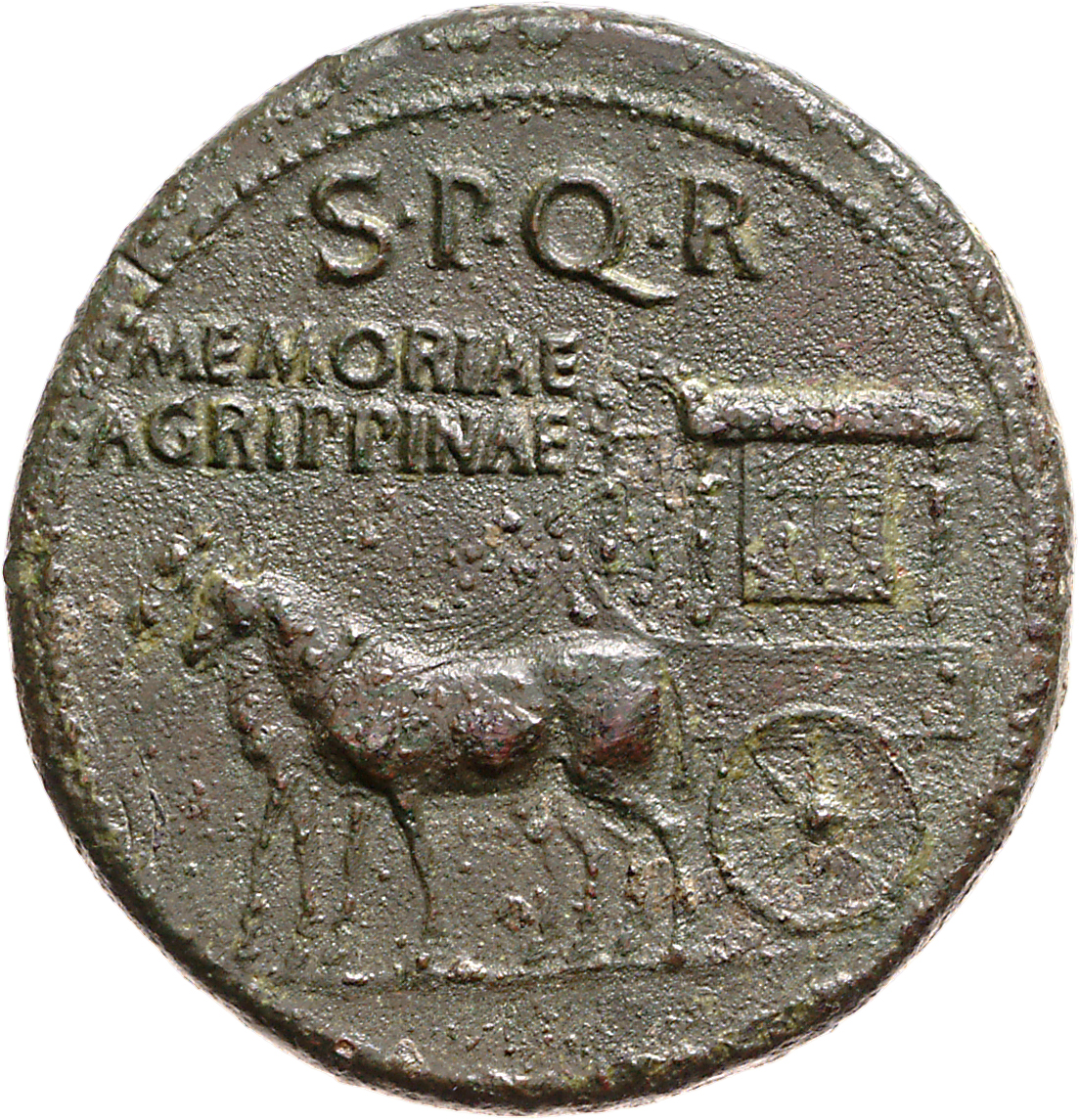 RIC I (second edition) Gaius/Caligula 55 Gaius reverse, Carpentum, with ornamented cover and sides, drawn right by two mules
