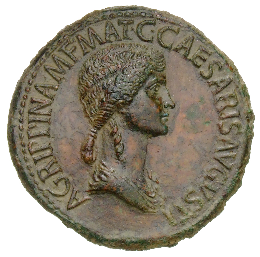 RIC I (second edition) Gaius/Caligula 55 Gaius obverse, Bust of Agrippina the Elder, right, her hair falling in queue down...