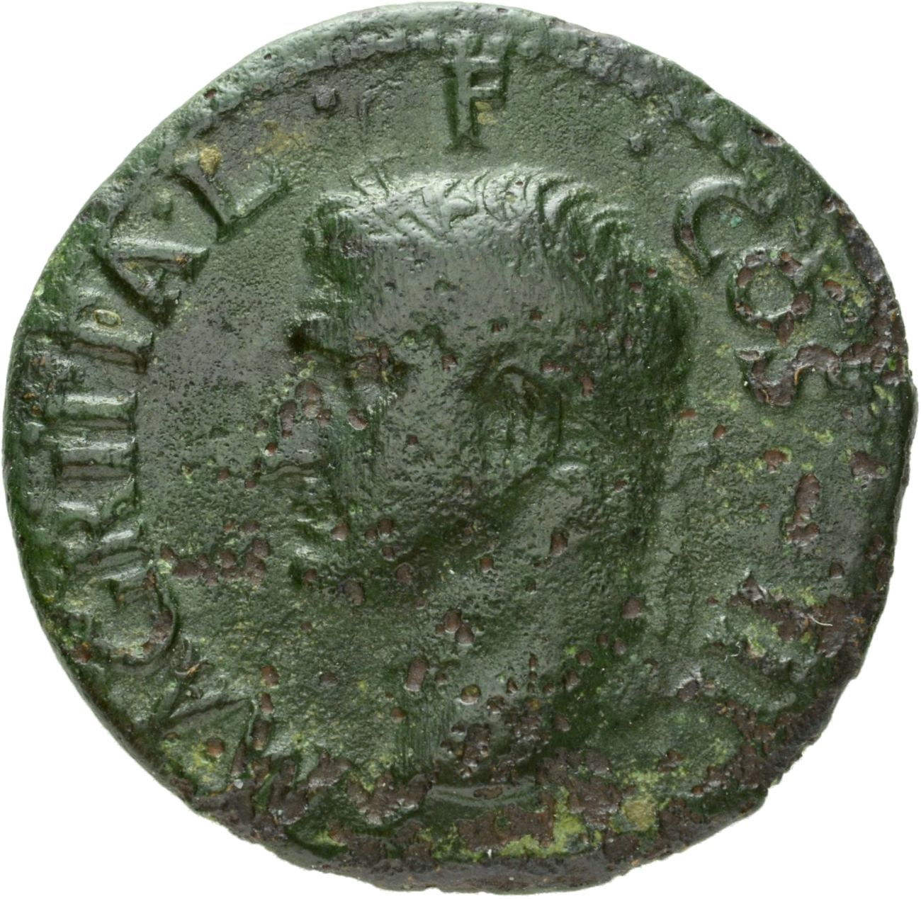 RIC I (second edition) Gaius/Caligula 58 Gaius obverse, Head of Agrippa, left, wearing rostral crown