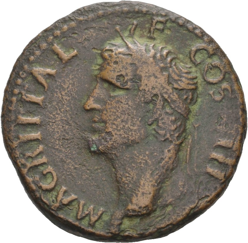 RIC I (second edition) Gaius/Caligula 58 Gaius obverse — Head of Agrippa, left, wearing rostral crown