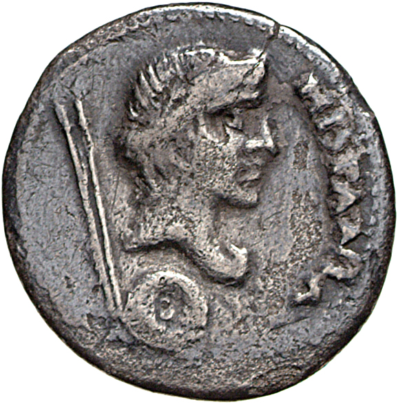 RIC I (second edition) Galba 1 Galba reverse, Bust of Hispania, draped, right; two javelins behind; two corn-ears in front...