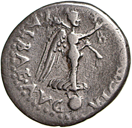 RIC I (second edition) Galba 132 Galba reverse, Victory, draped, standing right on globe, holding wreath in right hand and...
