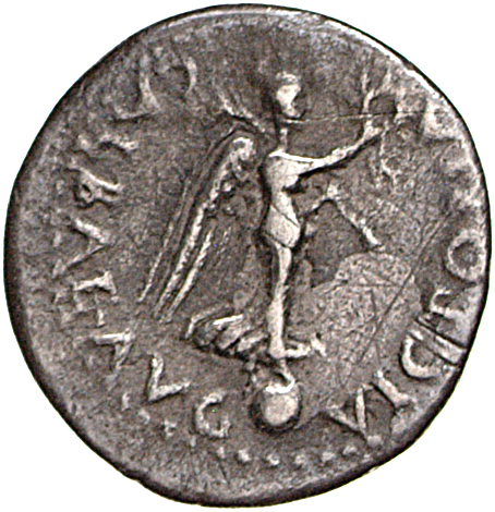 RIC I (second edition) Galba 132 Galba reverse — Victory, draped, standing right on globe, holding wreath in right hand an...