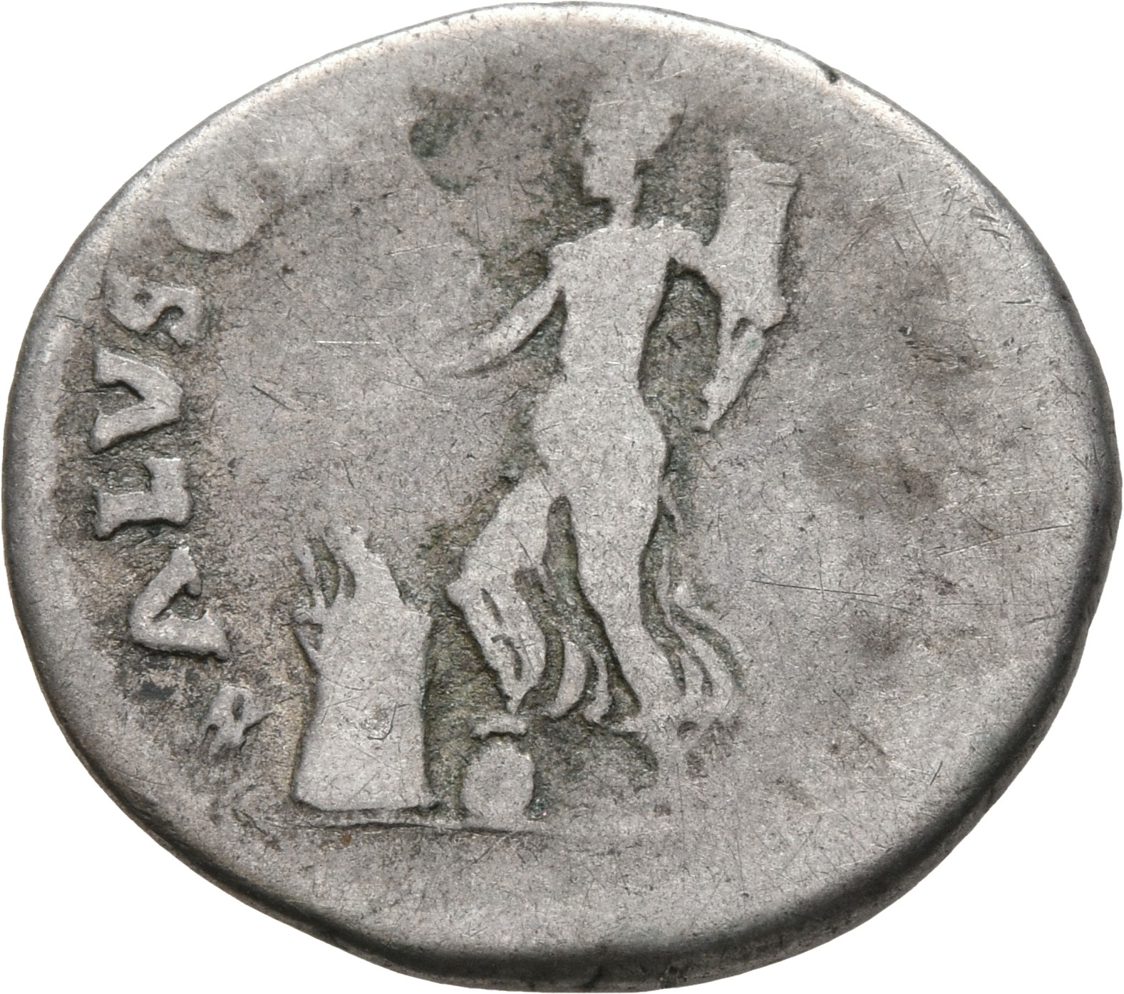 RIC I (second edition) Galba 172 Galba reverse — Female figure, draped, standing left, right foot on globe, holding patera...