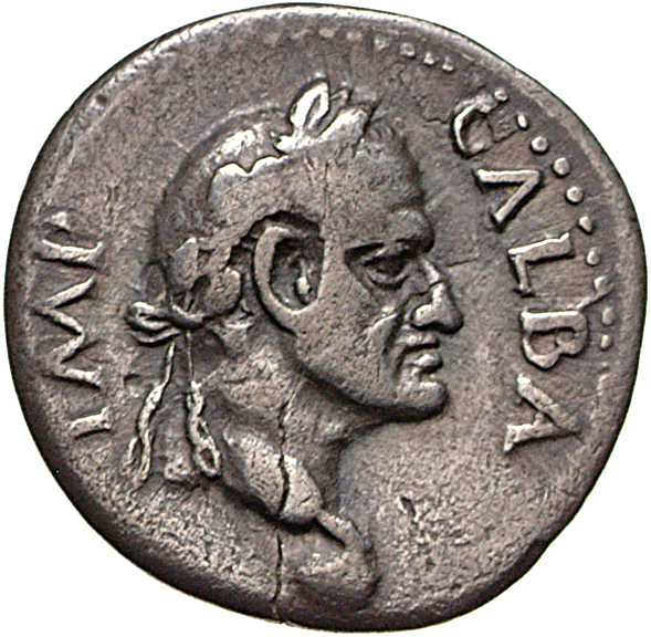 RIC I (second edition) Galba 18 Galba obverse, Head of Galba, laureate, right; globe at point of neck