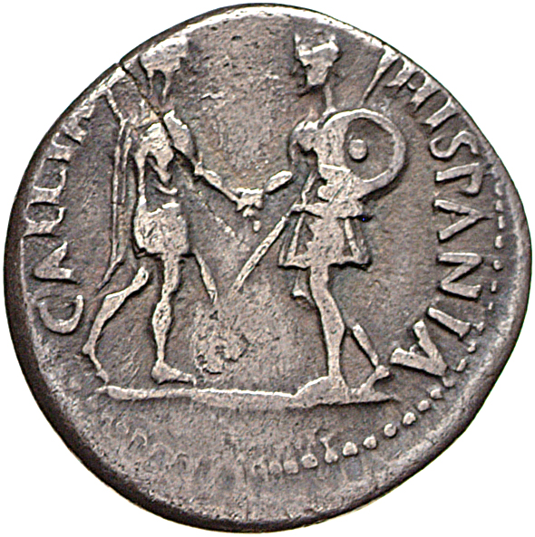 RIC I (second edition) Galba 18 Galba reverse, Gallia, left, and Hispania, right, clasping hands; Galia in tunic holding s...