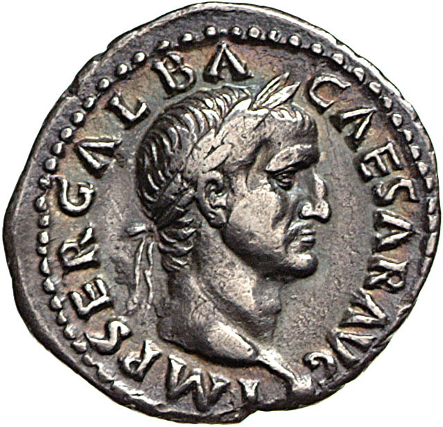 RIC I (second edition) Galba 190 Galba obverse, Head of Galba, laureate, right; globe at point of neck